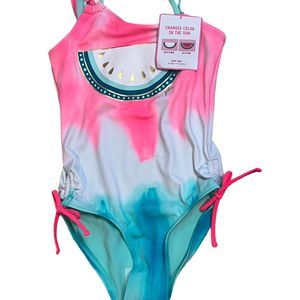 Justice Girls One Shoulder Color Changing Tie Dye Swimsuit Size 7 UPF 50